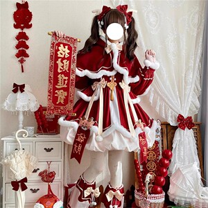 新春踏青新中式红色提花中国风Lolita战袍长袖洛丽塔少女连衣裙