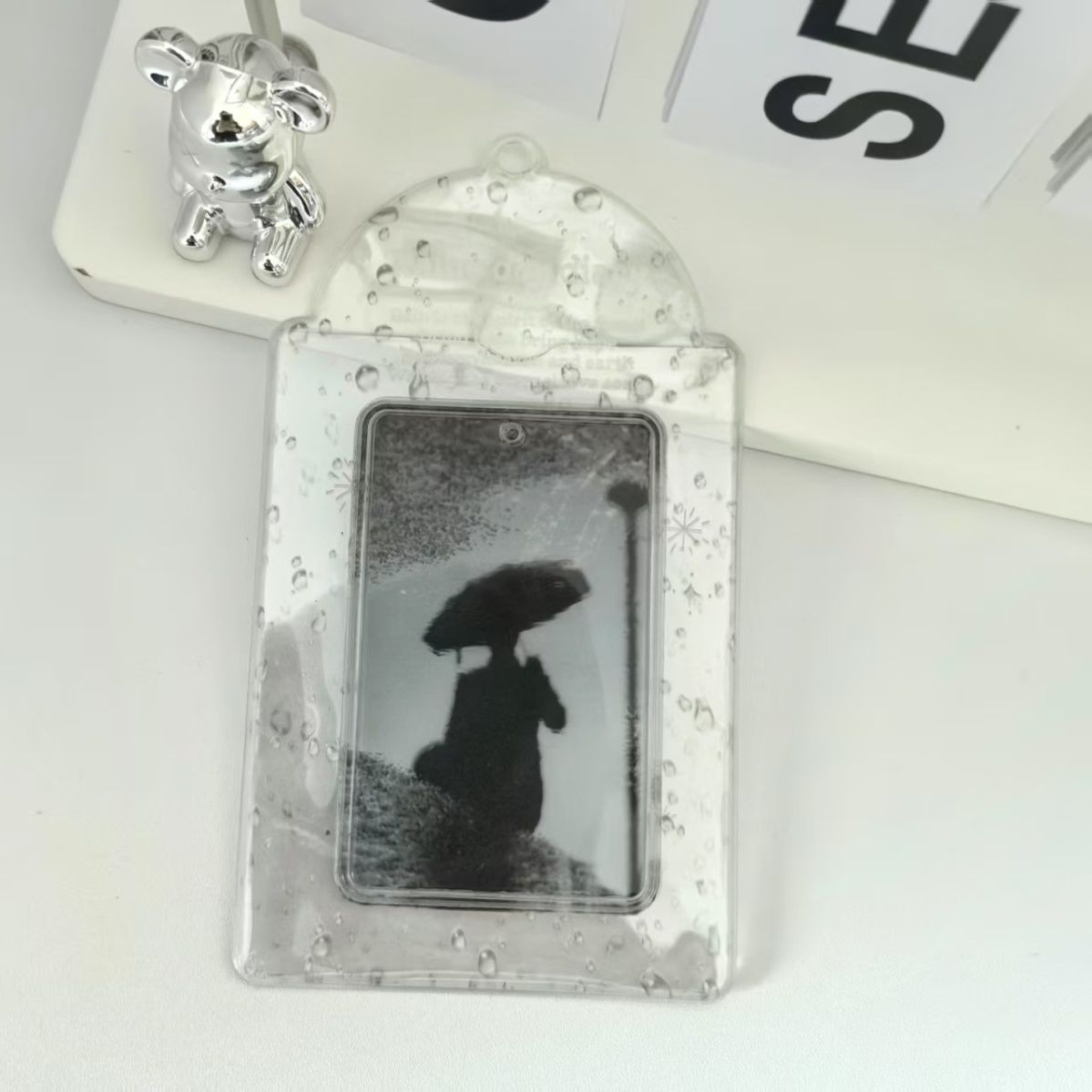 ins透明雨痕卡套3寸追星小卡收纳保护套饭卡拍立得展示包挂件卡套