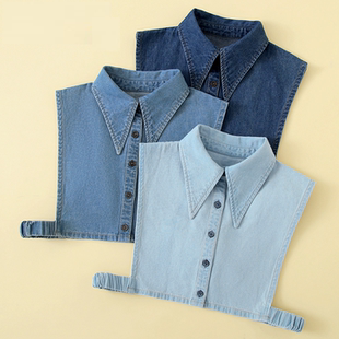 牛仔假领子百搭女高档韩版时尚气质女衬衫衬衣牛仔加大百搭假领子