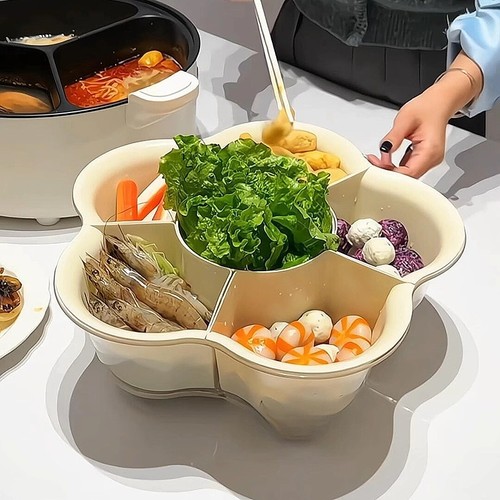 火锅盘子菜盘家用简约旋转火锅拼盘双层蔬菜水果分格洗菜备菜收纳