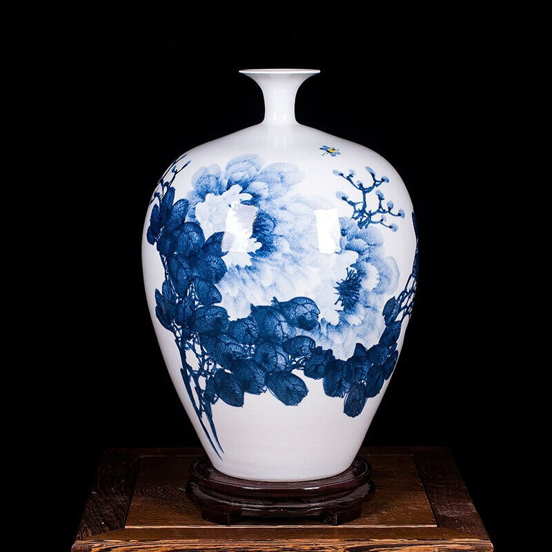 景韵雅成景德镇陶瓷器手绘青花牡丹花瓶现代简约装饰摆件现代时尚