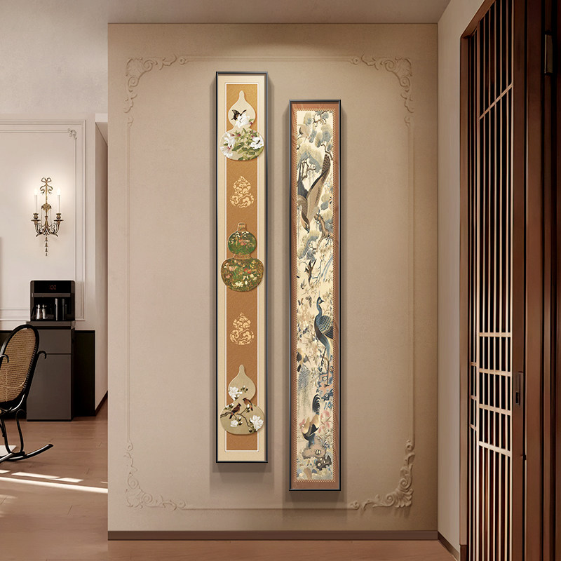 中古风入户玄关装饰画花鸟长条走廊尽头挂画小众艺术客厅过道壁画,家居饰品,现代装饰画,淘宝优惠券,粉丝福利购,淘宝优惠卷
