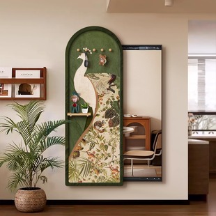中世纪孔雀推拉式全身镜隐藏隐形孔板梳妆镜画隐藏入口装饰