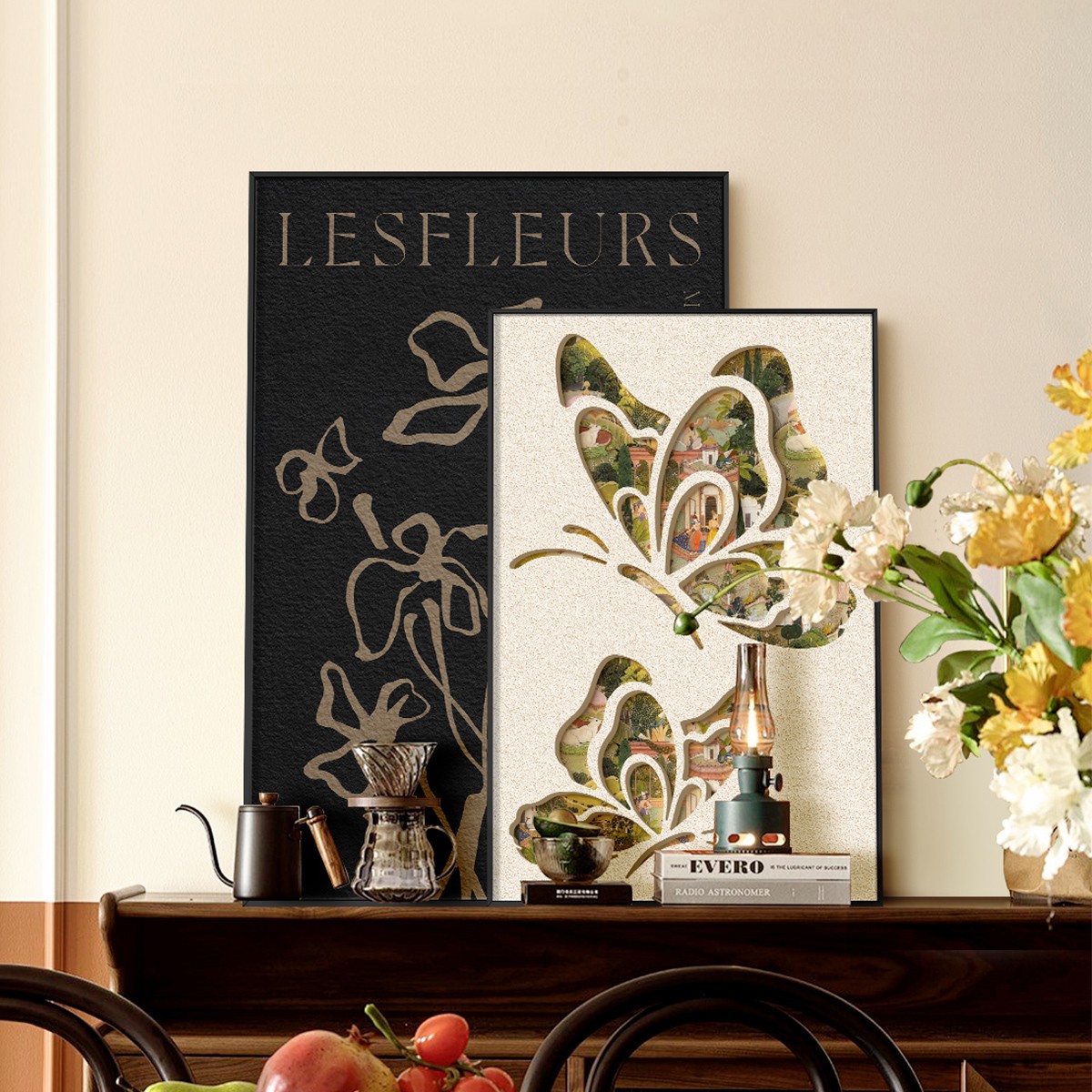 法式覆古立体感蝴蝶装饰画 画高级感客厅卧室斗柜床头柜桌面摆画