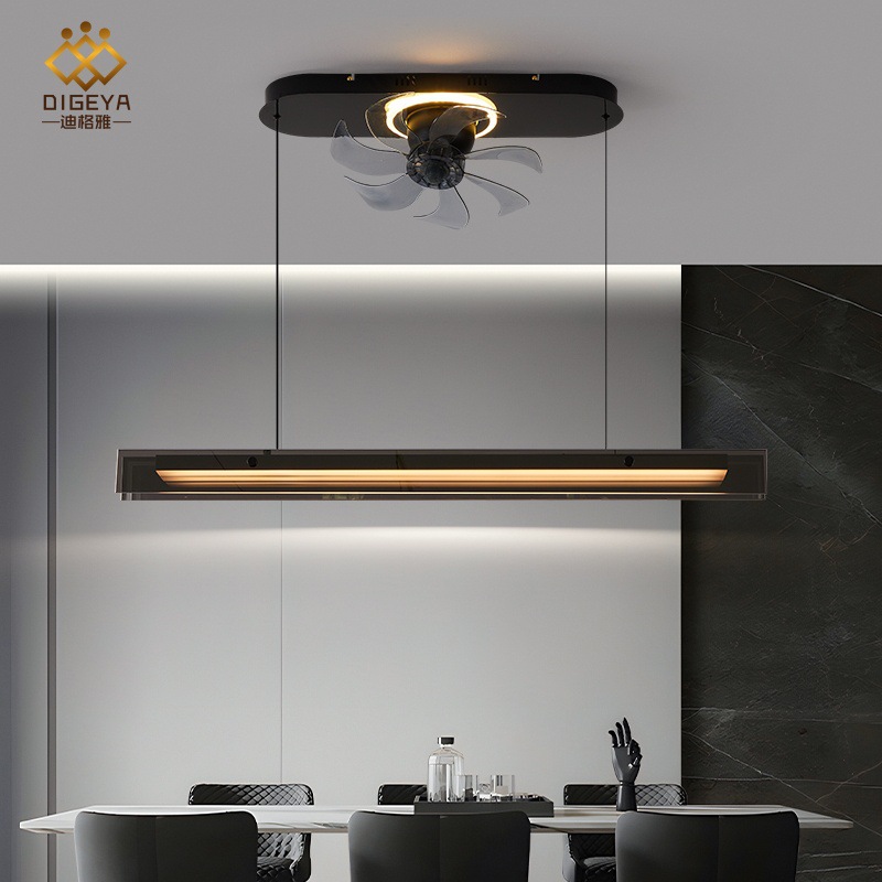 迪格雅意式极简高端餐厅风扇吊灯一字长条餐桌电扇灯智能护眼灯具