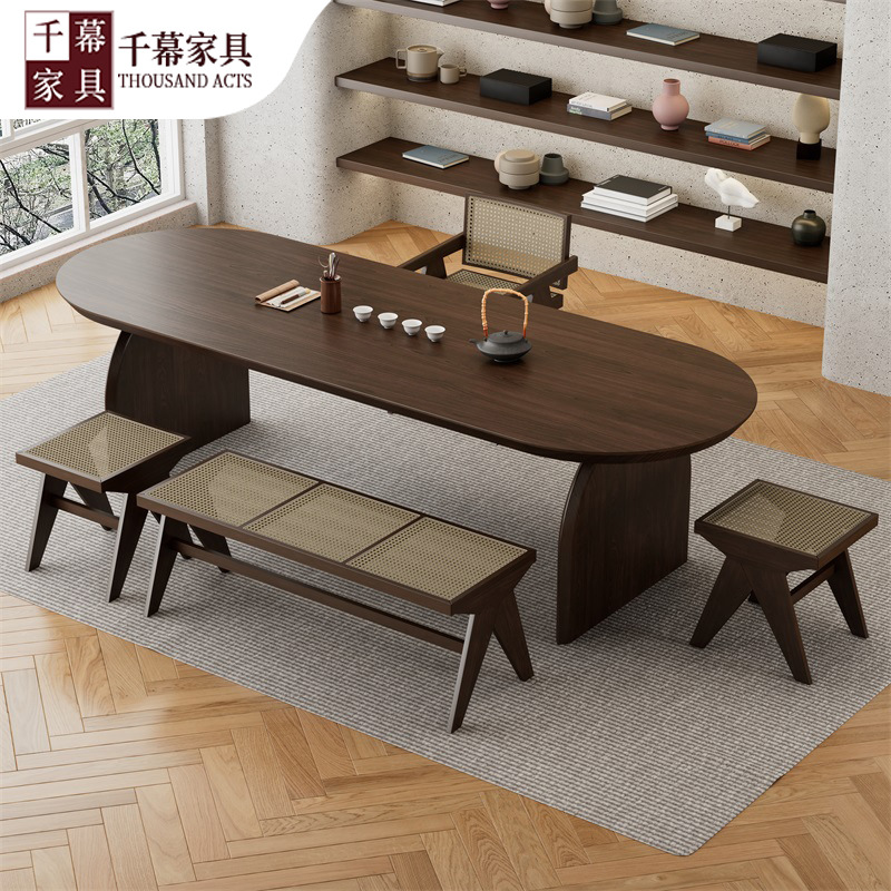 千幕日式实木茶桌全套办公室原木大板泡茶桌家用接待会客功夫茶台