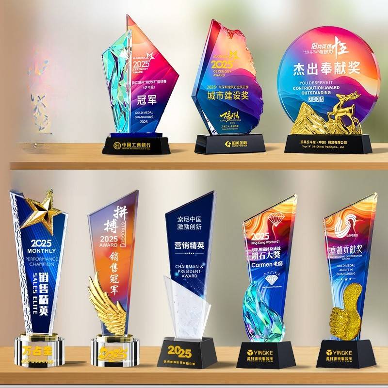 2025新水晶奖杯定制创意高端大气年会颁发优秀员工坐月子保姆奖章