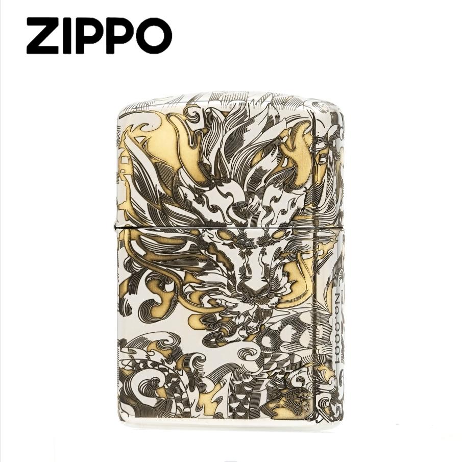 zippo正版打火机盔甲深雕镶嵌龙唐草纹美国原装正品男士礼物