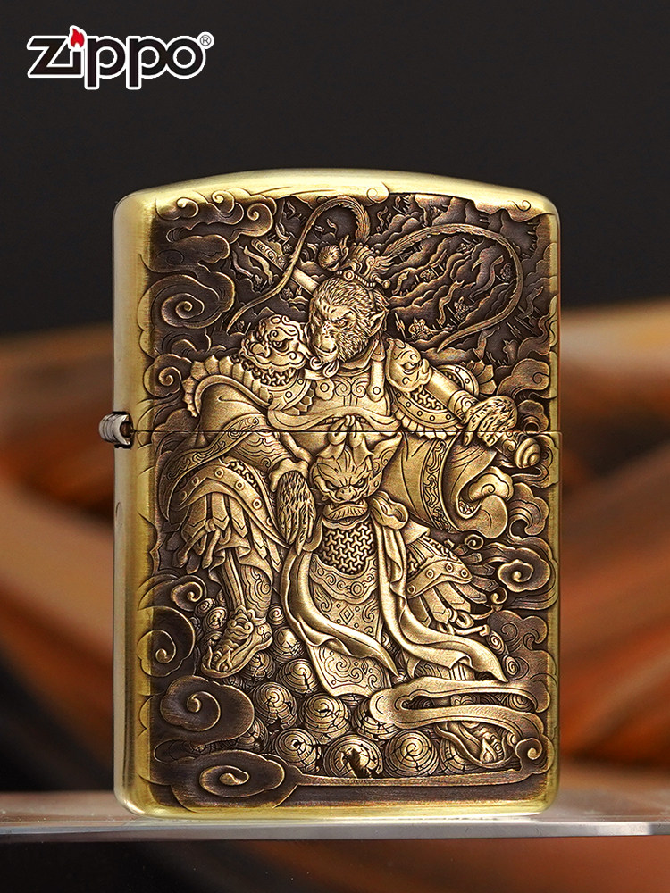 zippo打火机168-黄铜浮雕封侯拜相-鬼王-盔甲-送礼收藏dy9912fd