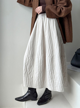 橘芷秋冬新款文艺复古中长款裙子高腰显瘦百搭简约半身裙女25339