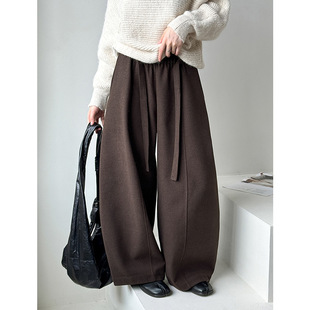 新款 复古秋冬新款 弯刀裤 阔腿裤 2577 女高腰显瘦休闲裤 橘芷秋季