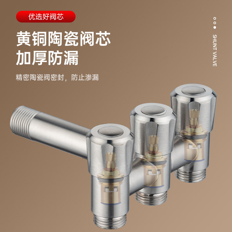 加长一进三出角阀不锈钢三控四通分水阀三角阀带开关洗衣机水龙头图片