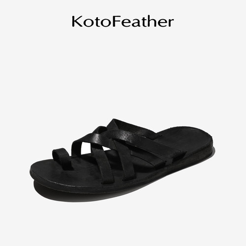 珡羽KotoFeather水洗马皮休闲凉鞋夏季透气舒适外穿交叉带凉鞋男