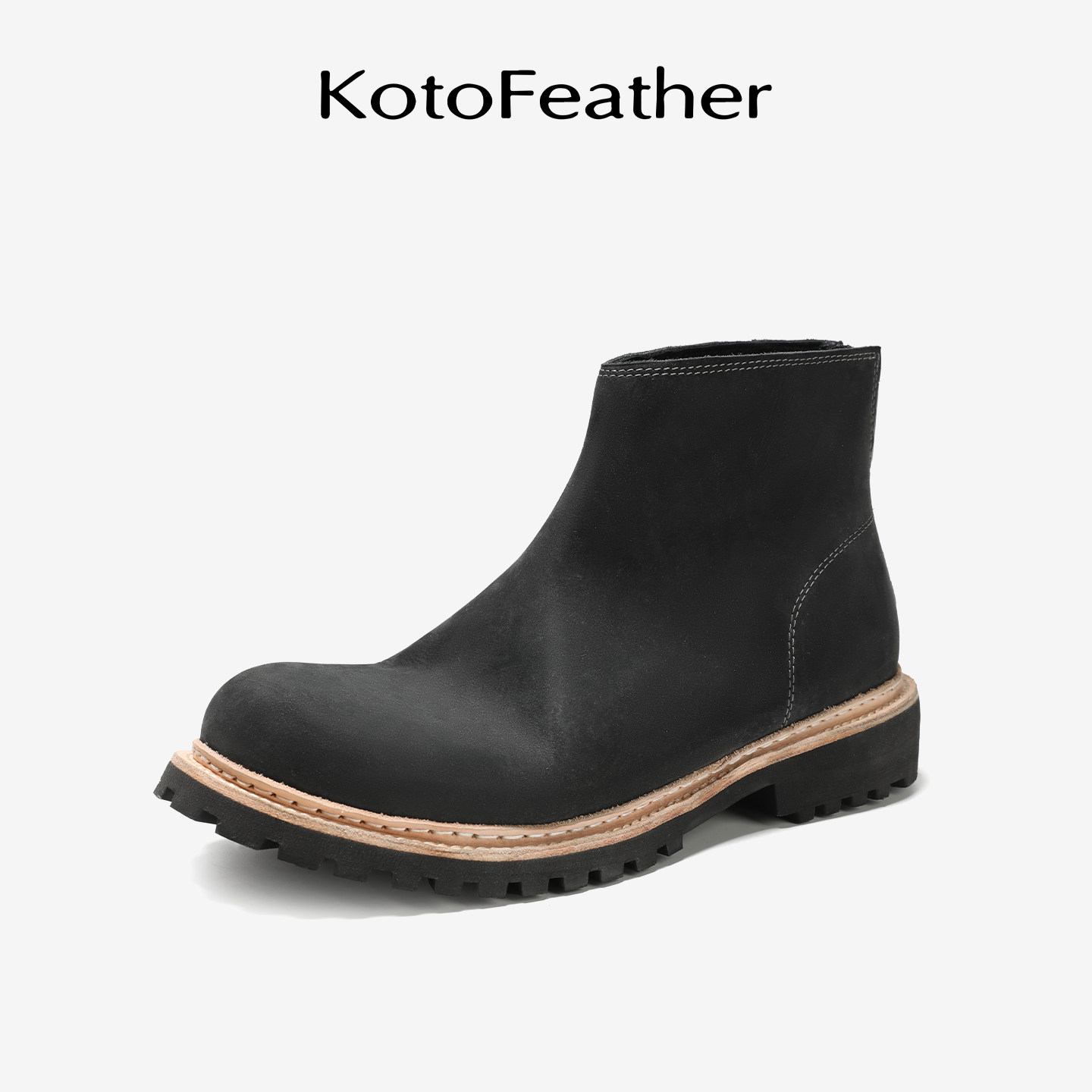 珡羽KotoFeather 手工磨砂马皮切尔西皮靴复古后拉链保暖男鞋秋冬