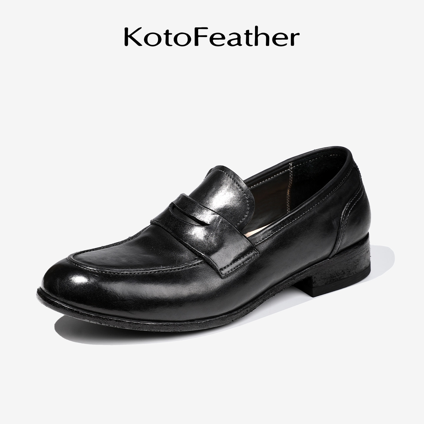 珡羽KotoFeather 水洗马皮乐福鞋夏季透气固特异一脚蹬休闲皮鞋
