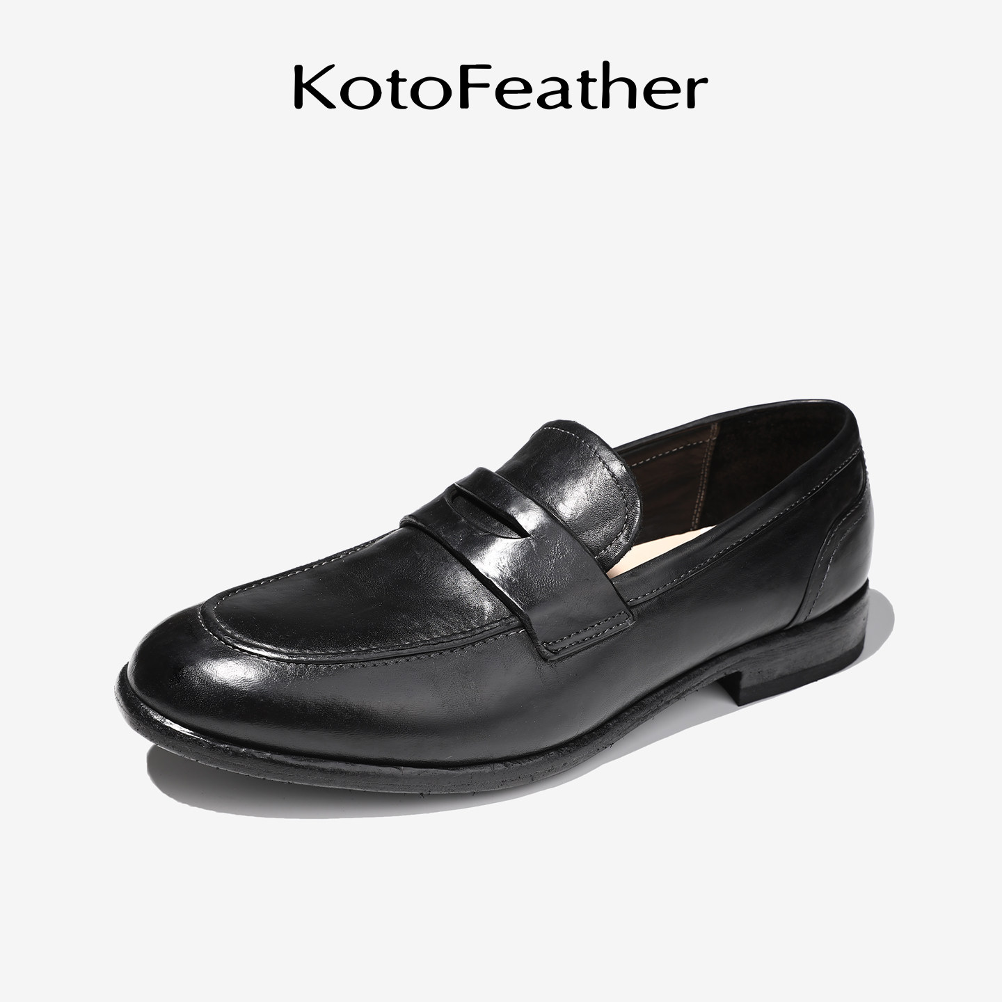 珡羽KotoFeather 水洗马皮乐福鞋夏季透气固特异一脚蹬休闲皮鞋图片
