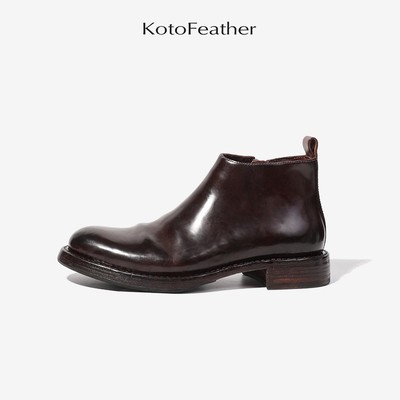 KotoFeather高端马臀皮切尔西靴