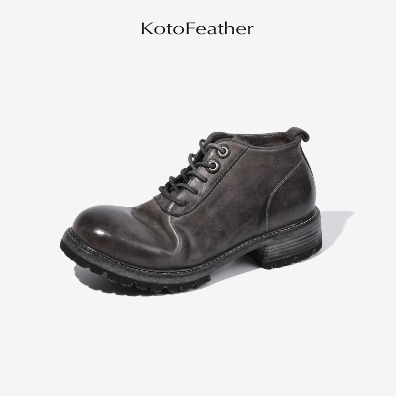 珡羽KotoFeather 复古户外休闲水洗马皮登山鞋男士高帮手工马丁靴