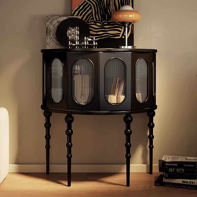 法式奶油风玄关柜复古实木边柜玻璃半圆玄关桌靠墙走廊入户装饰柜