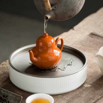 白瓷家用茶盘简约日式功夫茶具现代简易圆形小托盘竹制储水干泡台
