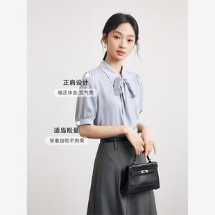 movk-温婉通勤 蝴蝶结衬衫女教资面试正装长袖通勤飘带衬衣上衣女
