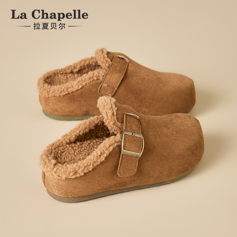 拉夏贝尔毛毛勃肯鞋加绒保暖拖鞋