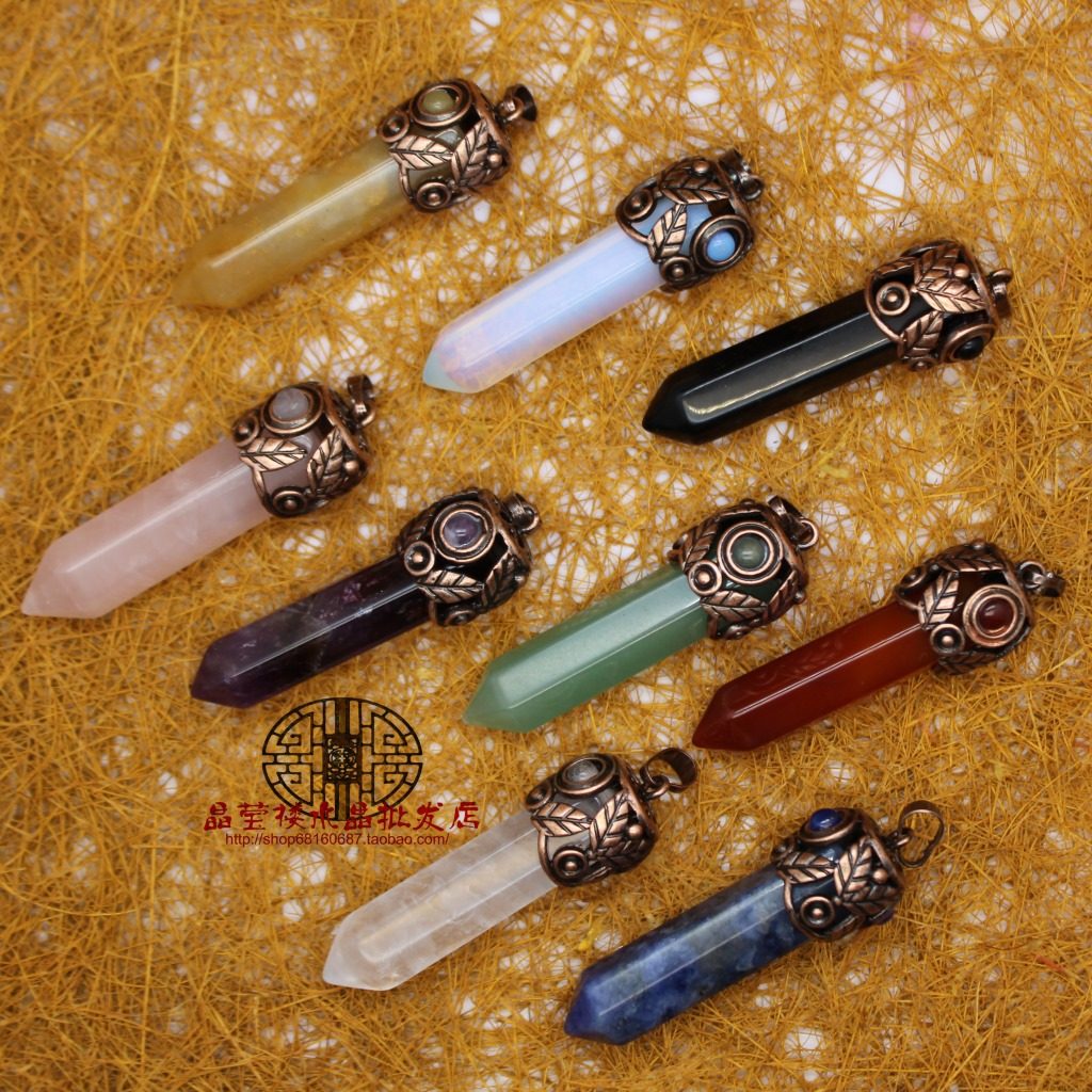 产地水晶饰品 复古六角柱黄东陵玉吊坠项链 小商品