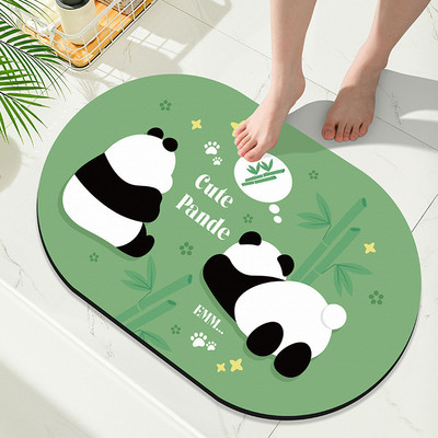 卡通熊猫浴室地垫淋浴房硅藻泥吸水垫卫生间门口速干防滑脚垫