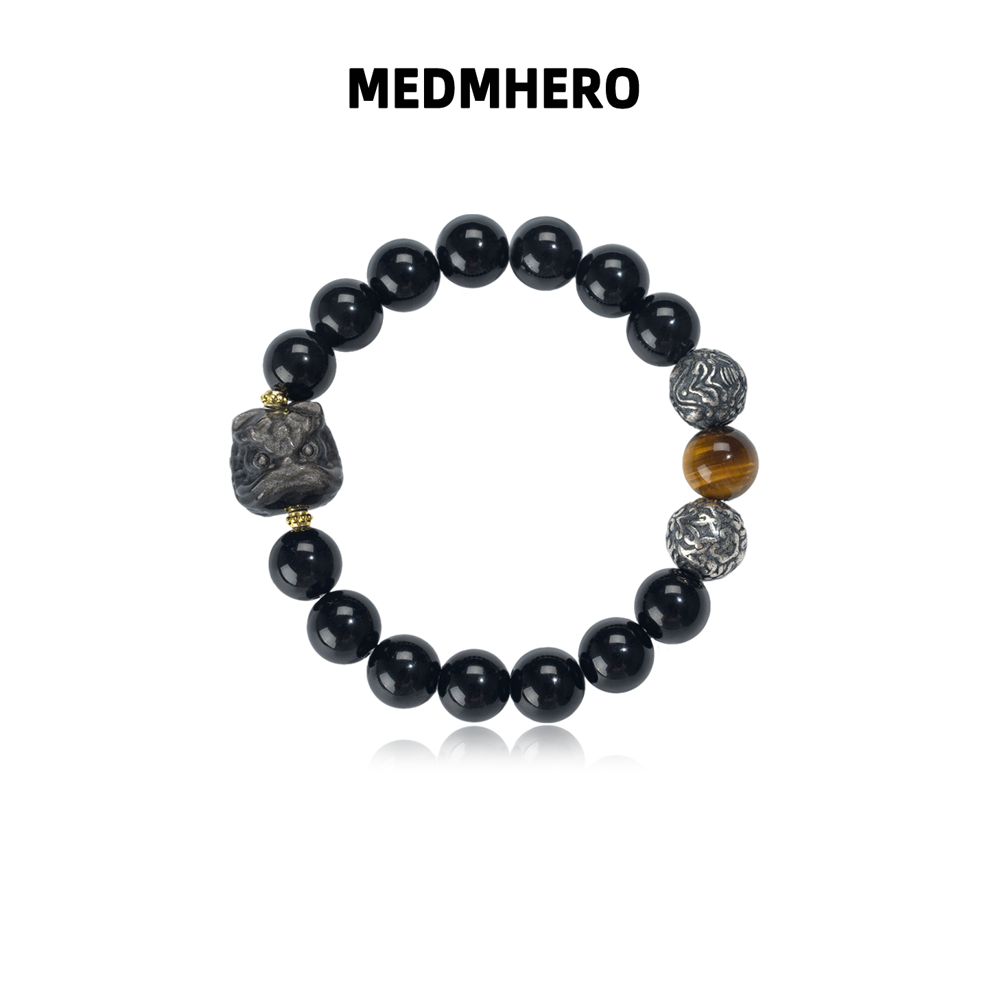 醒狮吞金兽招财手串做旧貔貅百搭黑曜石鹰眼石手链潮虎眼石送男友