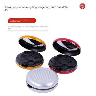 日币美元欧元收纳分类神器硬币夹零钱包ABS材质塑料圆形铝制盒