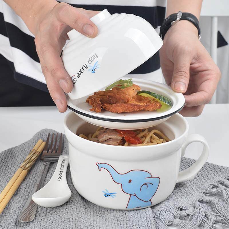 陶瓷快餐杯带盖饭盒上班族便当餐盒学生微波炉专用带把碗饭缸