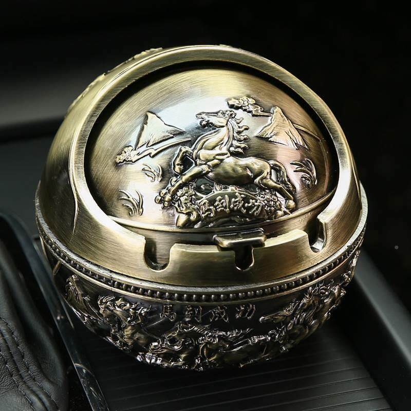 纯铜灰缸带盖欧式小烟灰缸家用客厅创意个性潮流复古防飞灰办公室