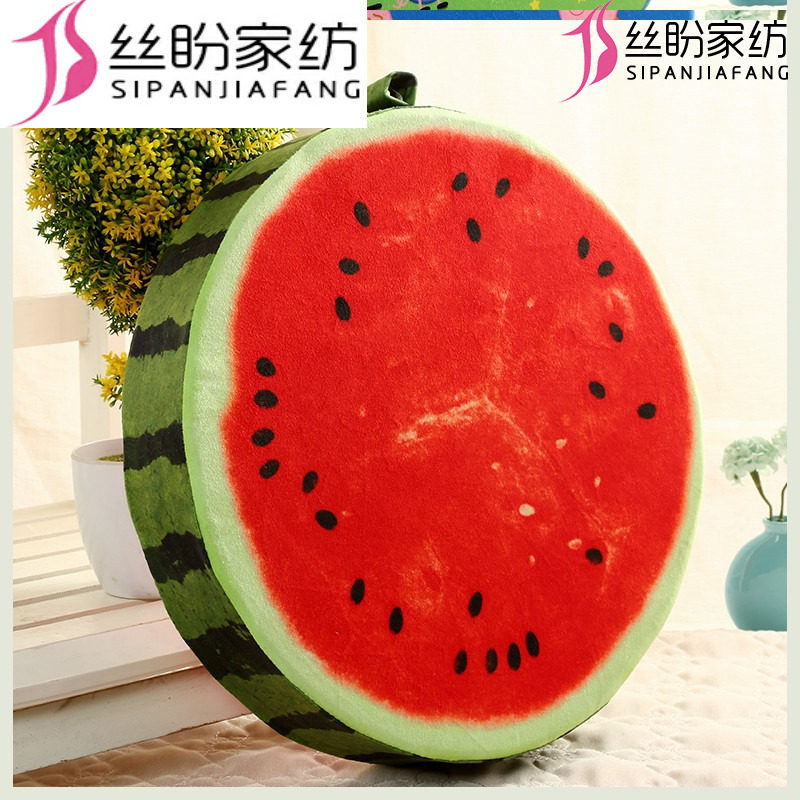 创意仿真3D水果坐垫靠垫抱枕加厚圆形儿童学生办公室卡通西瓜椅垫图片