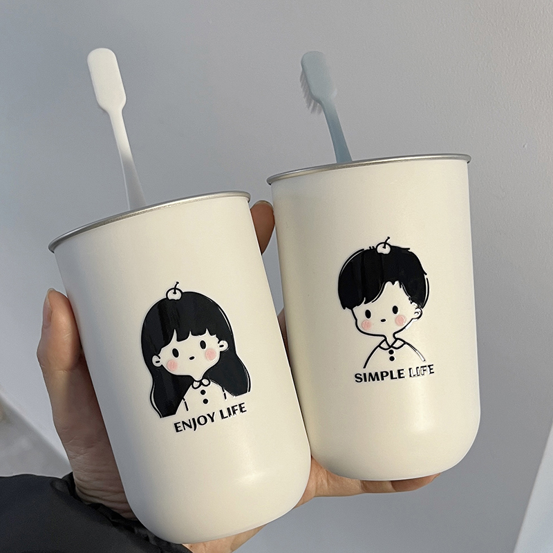 ins女孩男孩防摔情侣漱口杯高颜简约卡通创意套装牙刷杯洗漱杯