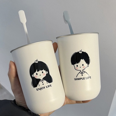 ins女孩男孩防摔情侣漱口杯高颜简约卡通创意套装牙刷杯洗漱杯