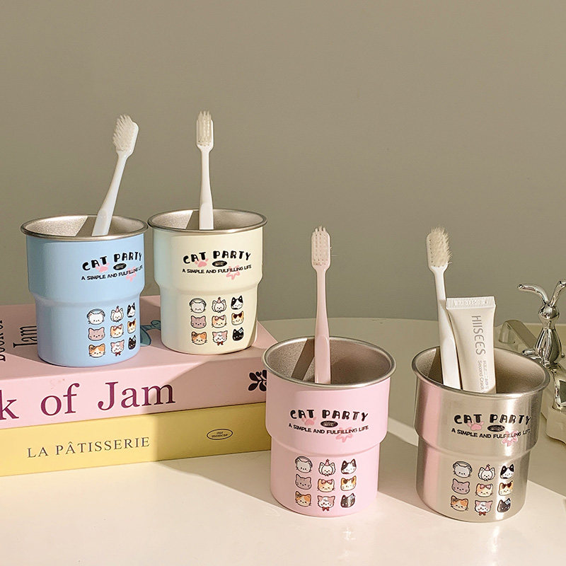 轻奢小猫家族304洗漱高颜值情侣可爱304牙刷不锈钢漱口杯家用刷牙,家庭/个人清洁工具,洗漱杯,淘宝优惠券,粉丝福利购,淘宝优惠卷