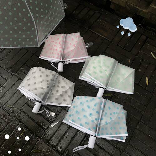 韩系波点磨砂透明雨伞自动折叠清新ins风网红拍照打卡高颜值雨伞