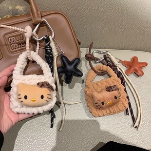 ins风韩系小猫包包挂件黑皮豹纹KT猫耳机收纳包挂饰挂绳钥匙扣潮