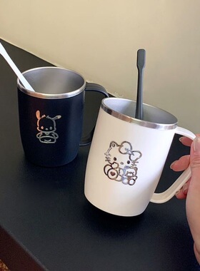 卡通可爱不锈钢漱口杯儿童刷牙杯水杯子带手柄一家三口简约可爱