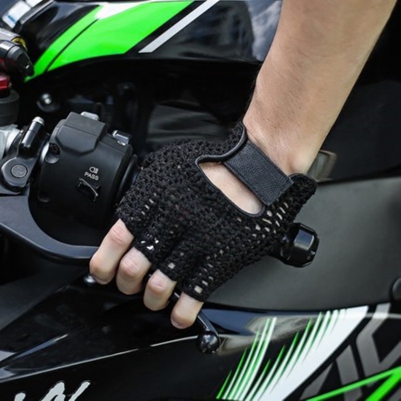 摩托车复古手套半指男士开车防滑耐磨针织毛线运动户外骑行机车用