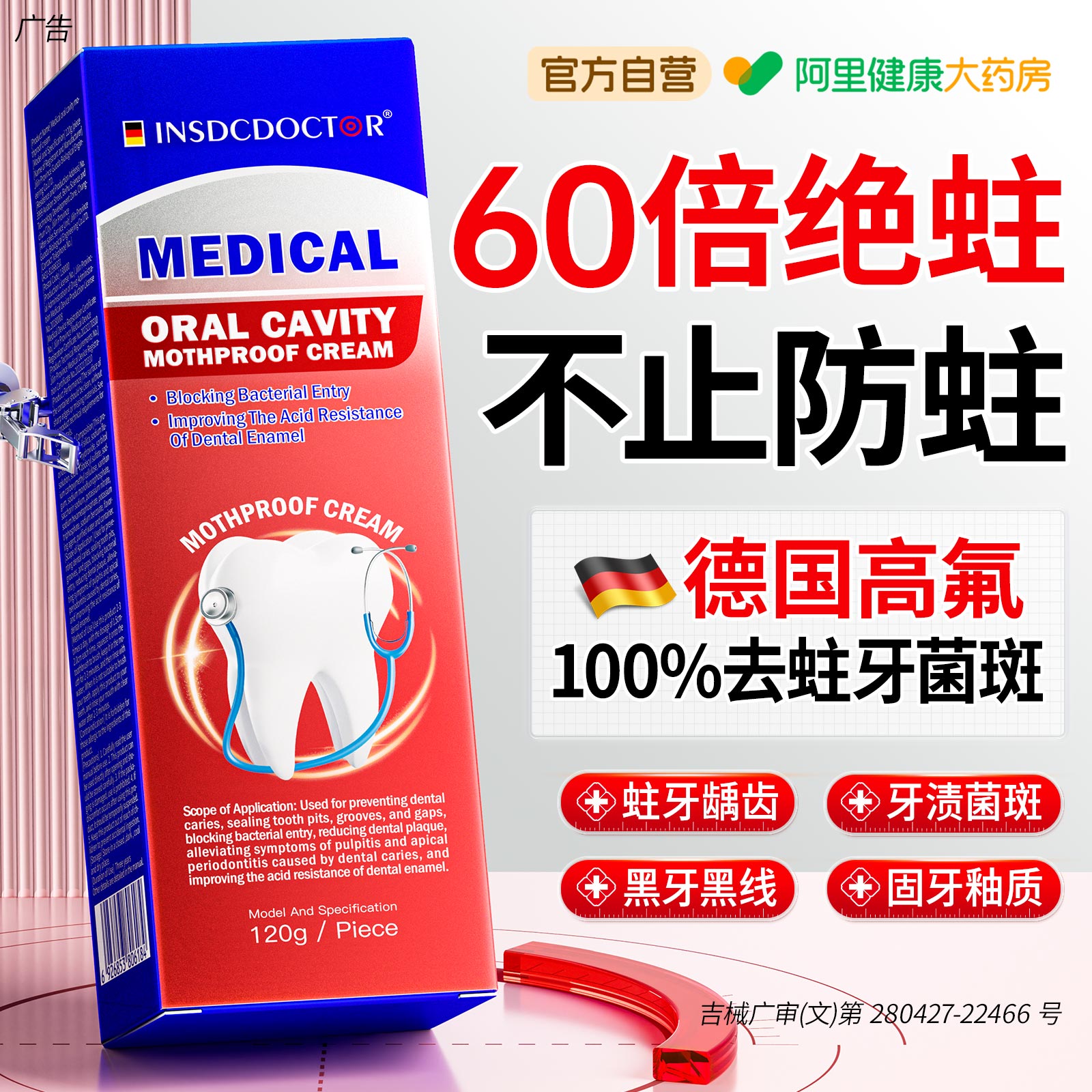 医用防蛀高含氟牙膏成人专用龋齿修复正畸抗敏菌斑正品官方旗舰店