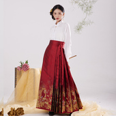 新款 国风明制汉服女日常通勤 新中式 原创织金马面裙 一路生花