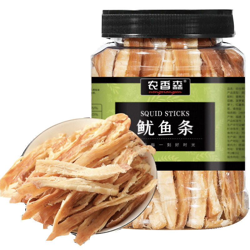 农香森 碳烤墨鱼条鱿鱼丝500g罐装即食零食手撕小吃香辣烤原味