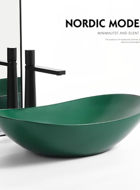 北欧台上盆墨绿色家用陶瓷盆洗手盆阳台洗手台轻奢单盆洗脸盆面盆