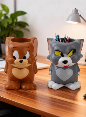 创意汤姆杰瑞卡通笔筒可爱桌面收纳盒办公室学生文具盒摆件