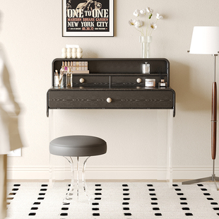 早迟包豪斯实木梳妆台斗柜一体卧室小户型复古化妆桌收纳黑色书桌
