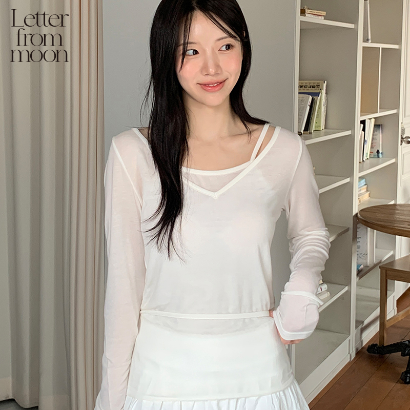 【鞠婧祎同款】Letter from moon叠穿式V领上衣套装早春款打底衫