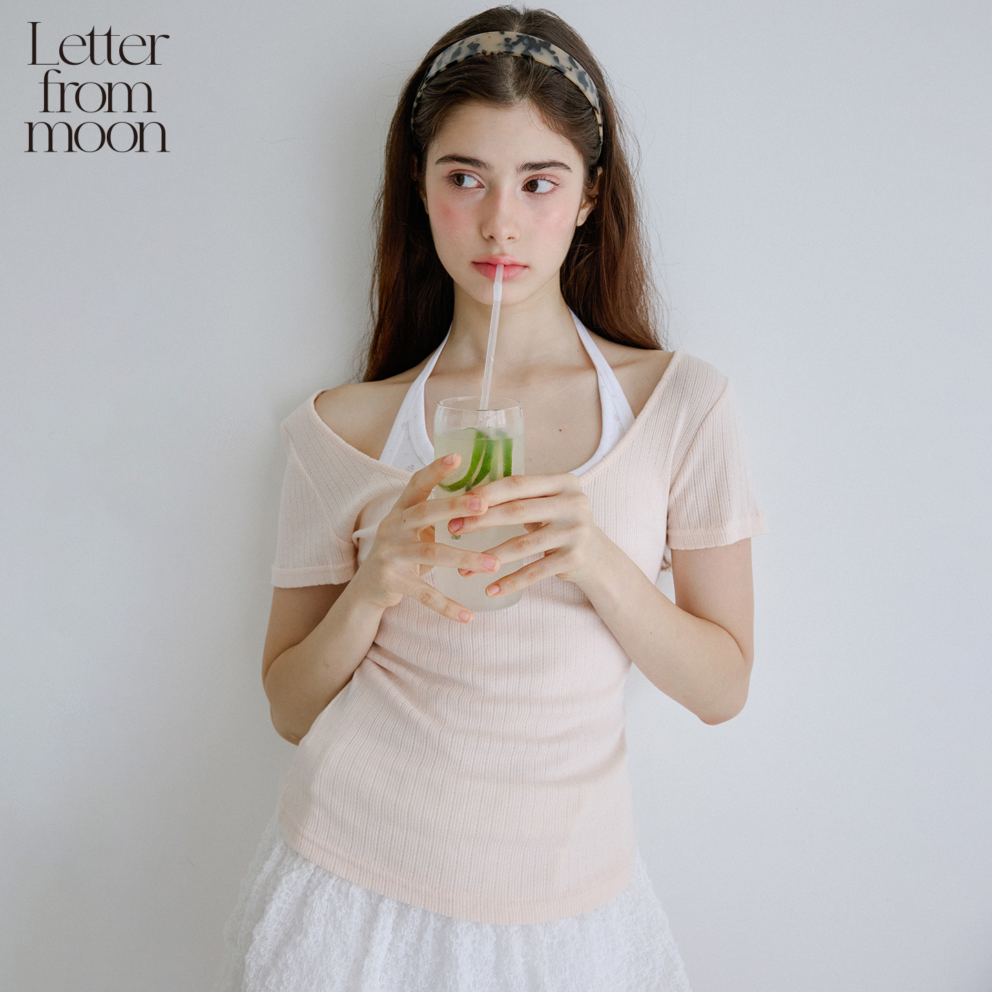 Letter from moon简约大圆领韩系T恤2025年夏新款百搭甜美短袖女