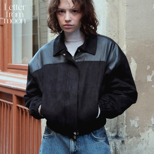 from 短款 moon女式 美式 飞行员机车翻领 绒面休闲夹克新款 Letter