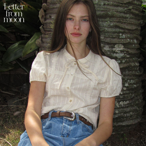 Letterfrommoon蝴蝶结蕾丝短袖